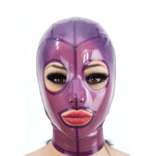 Latex Fetish Hood 100% Natural Purple Rubber Open Mouth Eyes Headgear Custom Size M for BDSM Roleplay