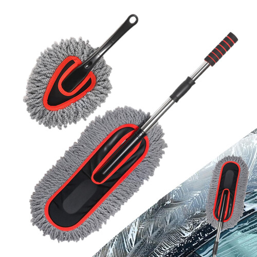 Car Cleaning Brush with NoScratch Microfiber, Extendable Telescopic Handle and Dual Head Duster