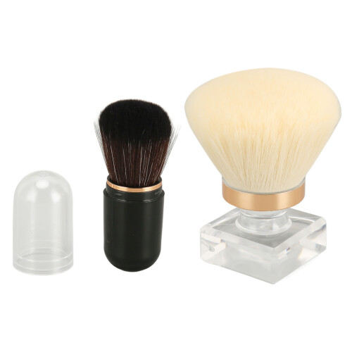 Powder Brush White Bristle Round Head Black Case