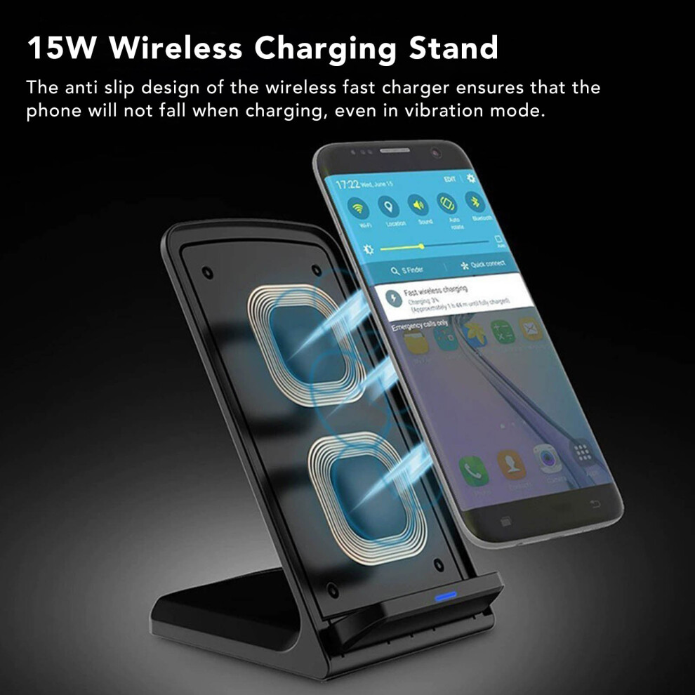 15W Fast Wireless Charging Stand 2-In-1 Type-C, Compact Black 9441371634202
