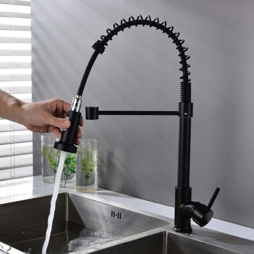 Kitchen Taps Dual Temperature Black Swivel Faucet Spring 2