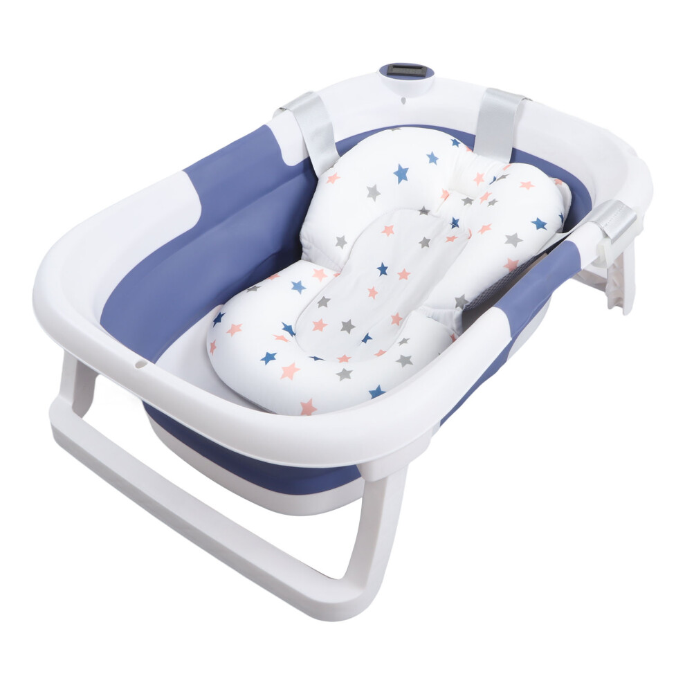 Collapsible Baby Bath Tub Blue 61x40.5cm with Thermometer & Drain Hole