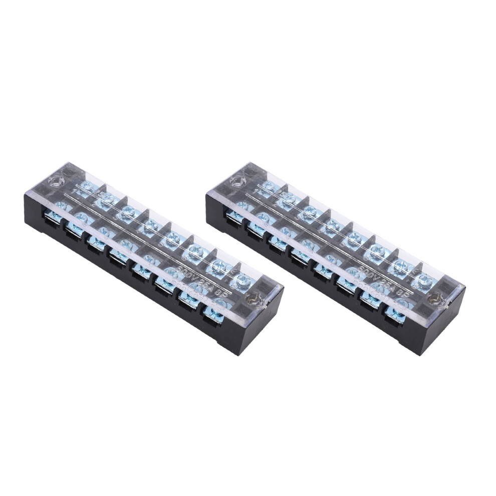 2Pcs Dual Row Terminal Blocks 600V 25A 8 Position Strip With Cover 8211371635582