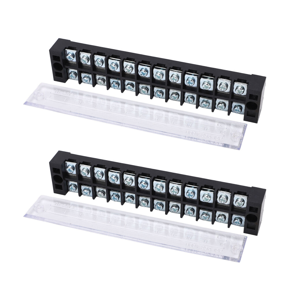 12-Position Dual Row Screw Terminal Strip 2 Pack 600V 25A High Current Terminal 4681371637550