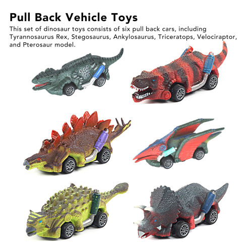 6 Stück Pull-Back-Dinosaurier: T-Rex 14x4x4 cm bunt