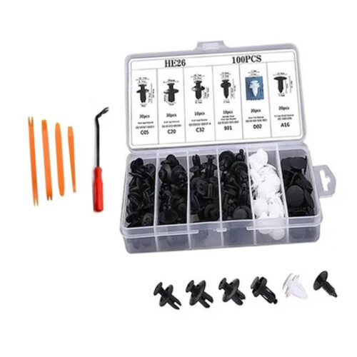 Kit da 100 rivetti a clip per paraurti auto con estrattore, ABS 220g 2