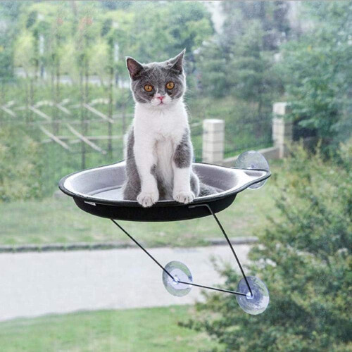 Cat Hammock Window Mounted Cat Bed Window Perch Hammock Cooling Canvas Suction Cups Brown 1 Piece 2