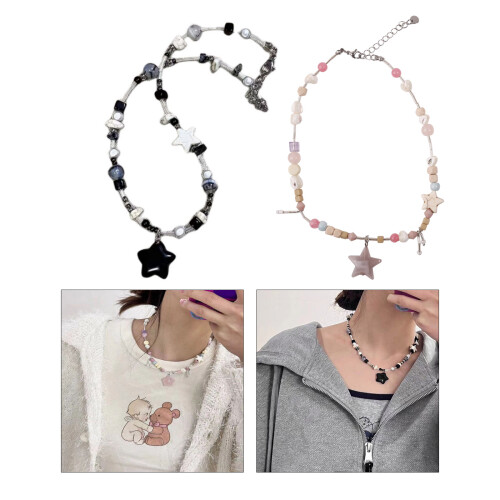 Collier de perles avec pendentif étoile, élégant, Style-Noir 2