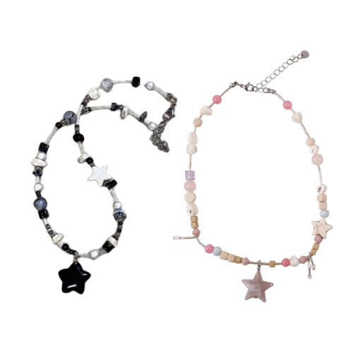 Collier de perles avec pendentif étoile, élégant, Style-Noir 1