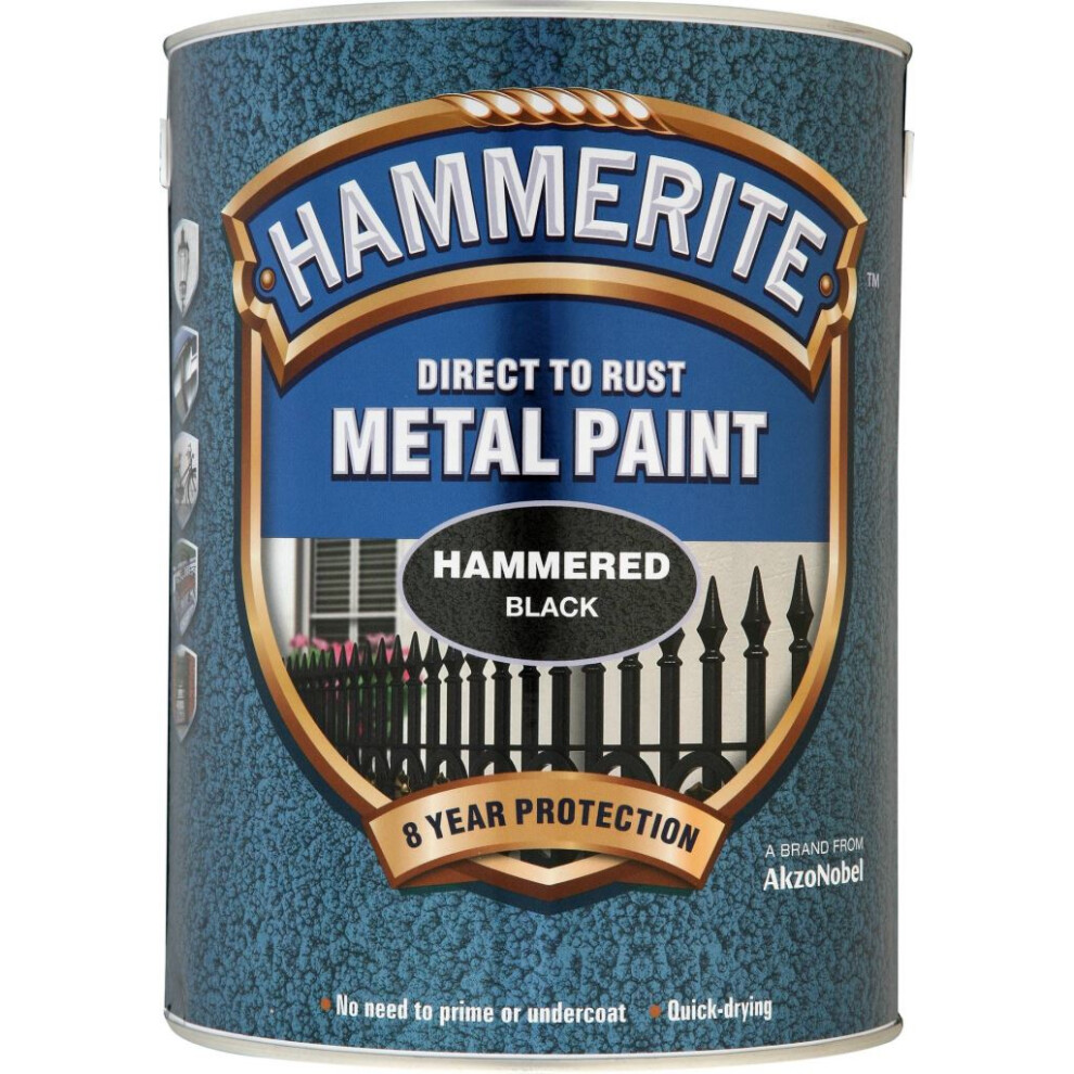 Hammerite HFBL5L Direct to Rust Hammered Finish Metal Paint Black 5 Litre