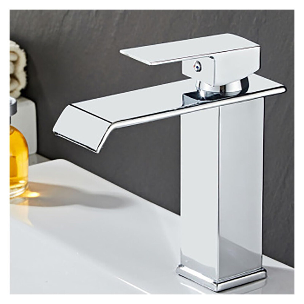 Waterfall Faucet Abovecounter Basin Mixer, Silver Finish, Square Vessel Sink Bathroom Vanity Faucet 9382693778765