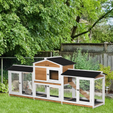 PawHut Rabbit Hutch, Guinea Pig Hutch, 2-Tier Bunny House w/ Run, White