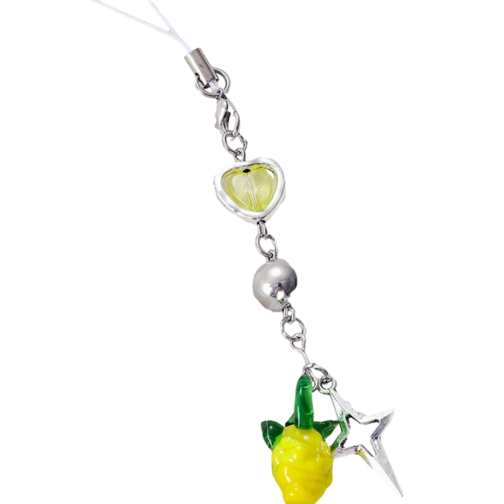 Phone Lanyard Hand-Beaded Fashion Resin Beaded Keychain- Yellow 7732000914232