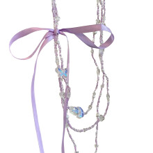 Collier ras du cou en perles de cristal, avec nœud-Violet