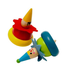 2pcs Handmade Painted Clown Wooden Clown Craft Tops Toy Wooden Toys Kindergarten Toys Intelligence Toy with Clown Styling and Bright Colors for Kids