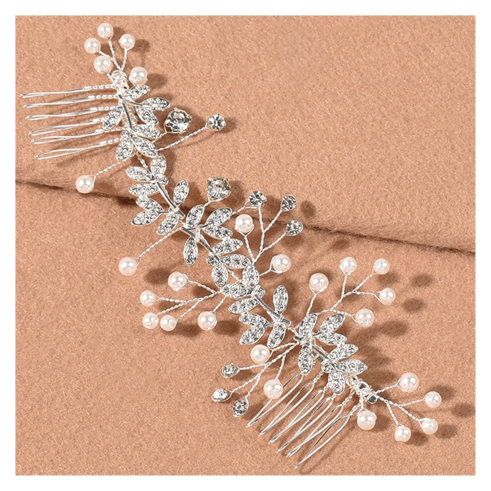 Fabric Pearl Crystal Wedding Hair Combs for Bridal Flower Headpiece (GKY2125silver)