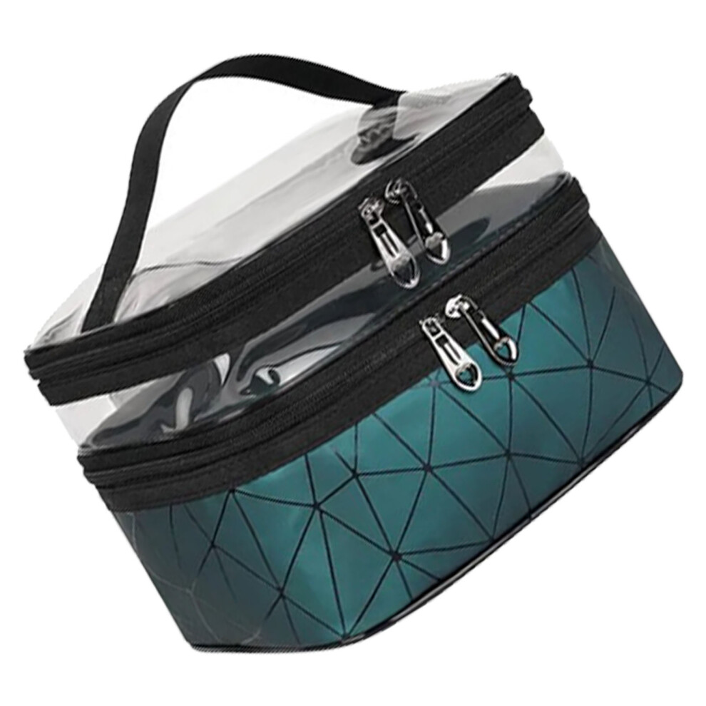 Green Double Layer Makeup Bag 23X16x17cm Portable Travel Cosmetic Case