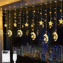 Luzes de cordão com lua e estrelas para quarto, luzes de fada LED de brilho quente com 8 modos de configuração, controle remoto e temporizador