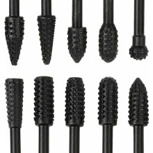 Electric Tools Wood Carving File, Precision Crafted 45# Steel, Tungsten Carbide, Black Finish, 10 Pcs, High-Quality Steel Chisel Shaped Rotating