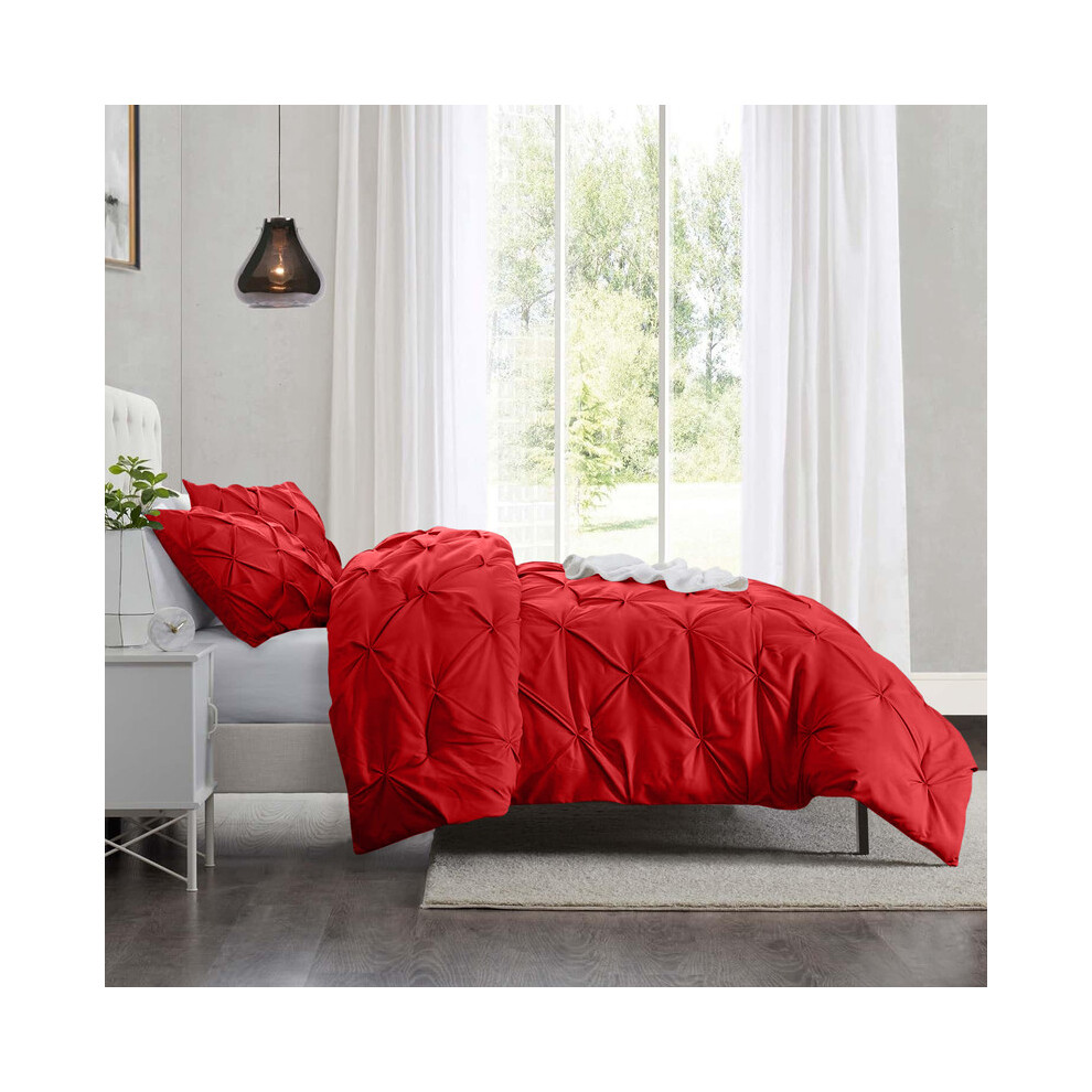 Imperial Rooms (King, ) Pintuck Duvet Cover-3Pc Microfiber Duvet Cover With Pillowcases Red