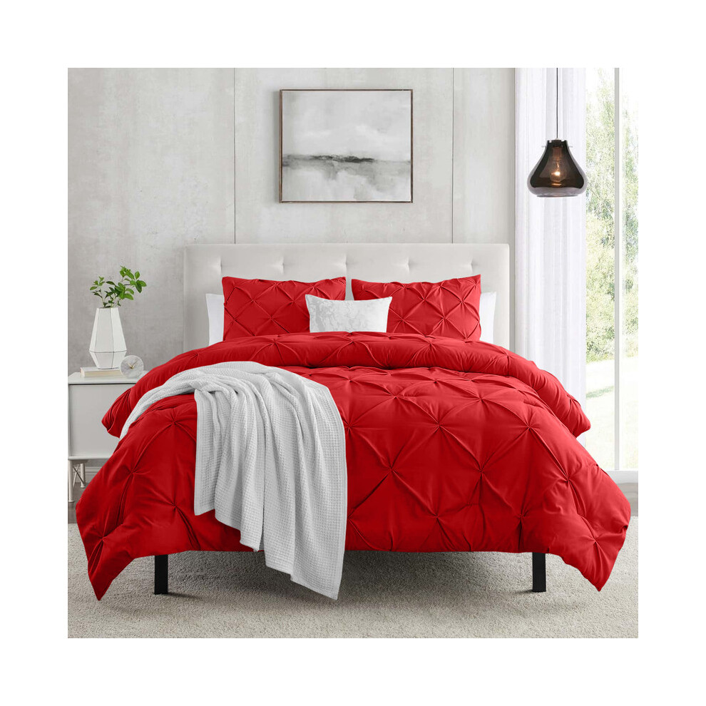 Imperial Rooms (Single, ) Pintuck Duvet Cover-3Pc Microfiber Duvet Cover With Pillowcases Red