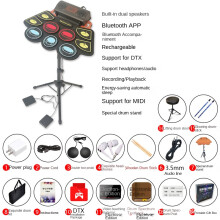 (Gift + Drum Sticker + Drum Stand + Teaching Materials + Drum Bag + Luminous Drum Sticks + Drum Stool) Household folding drum set