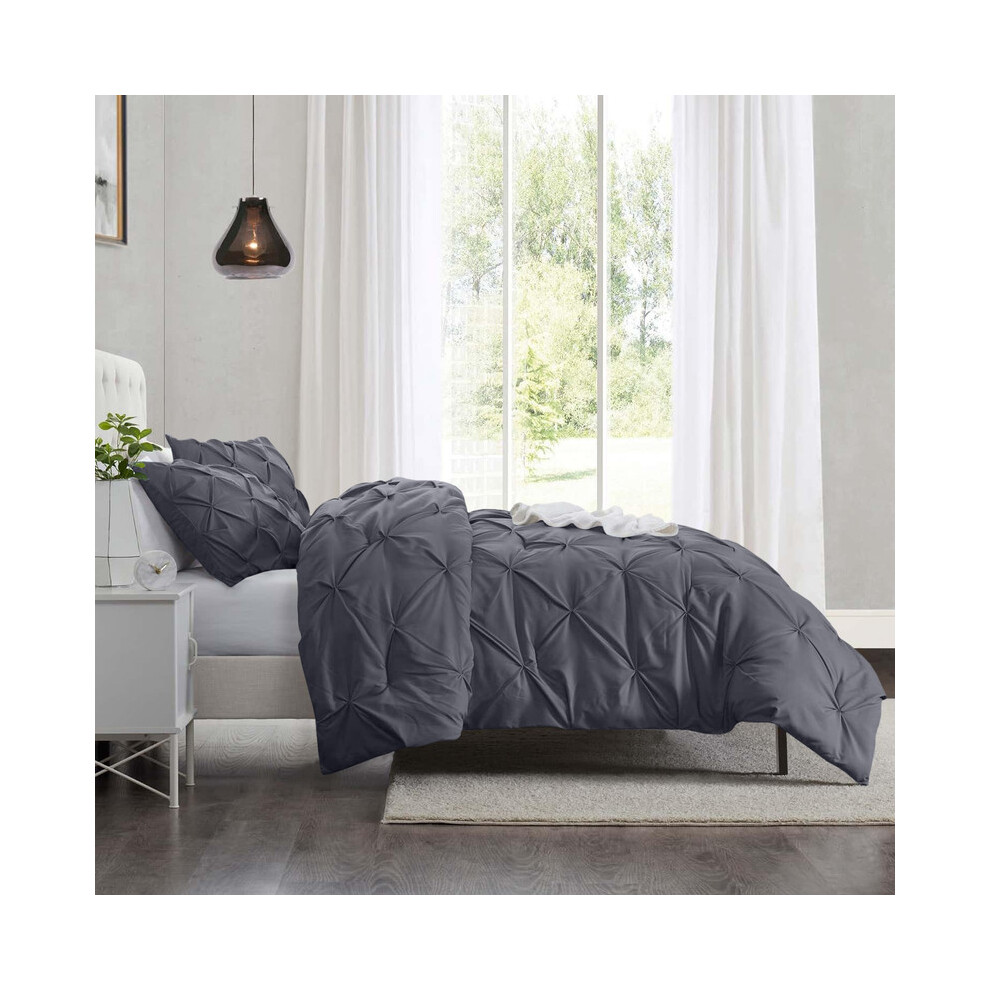 Imperial Rooms (Double, ) Pintuck Duvet Cover-3Pc Microfiber Duvet Cover With Pillowcases Grey