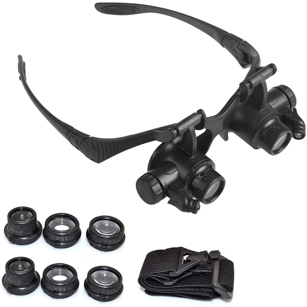 Dark Magnifying Glass 25X Illuminated Doubleeye Loupe Headband Magnifier For Jeweler Watch Dental Loupes Tool Set