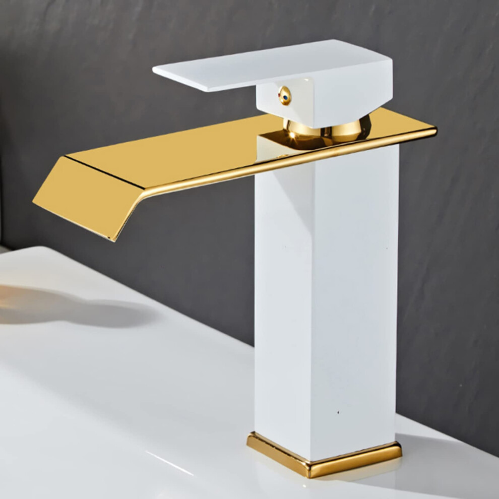 Bathroom Sink Faucet Waterfall, Stainless Steel, Hot And Cold, Singlehandle, Platinum Short Finish 9347817115222