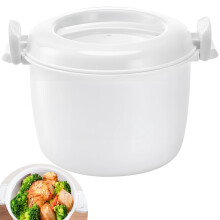 Large White Microwave Rice Cooker with Locking Lid, Compact Portable Rice Steamer for Travel