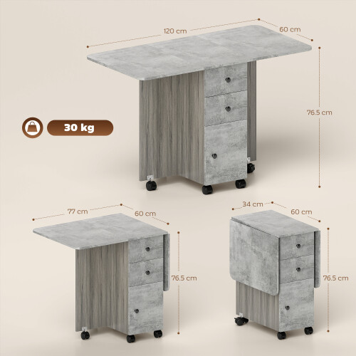 Homcom HOMCOM Folding Dining Table, Drop Leaf Table With Storage Drawers Grey Marble 2