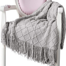Decorative Pattern Throw Blanket, Lightweight Warmth Farmhouse Style Knitted Wool Blanket With Fringed Edges, Soft Cozy And Easy Care For Indoor