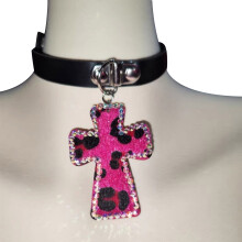 Sexy Kreuz Halskette Y2K Leopard Print Diamant Choker-Stil 1