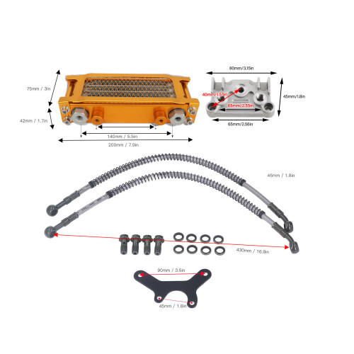 Monkey 17Pcs 4-Row Oil Cooler Set Gold 125cc-140cc 1