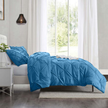 (Single, Washed Blue) Imperial Rooms Pintuck Duvet Cover-3pc Microfiber Duvet Cover with Pillowcases