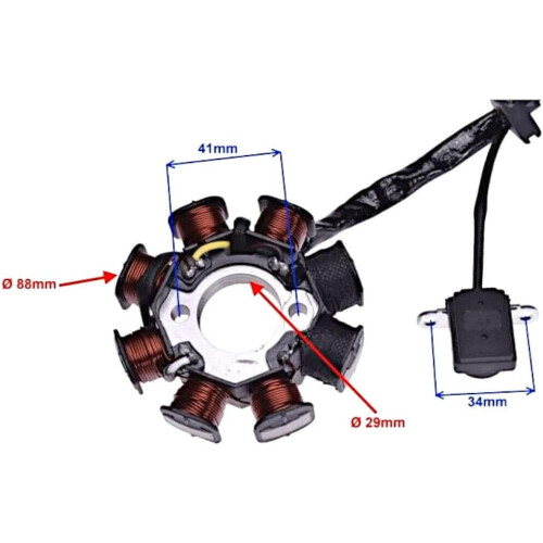Alternator Stator Coil, 4Pin 4Stroke, GY6 China Roller 8 Spools 50cc 1
