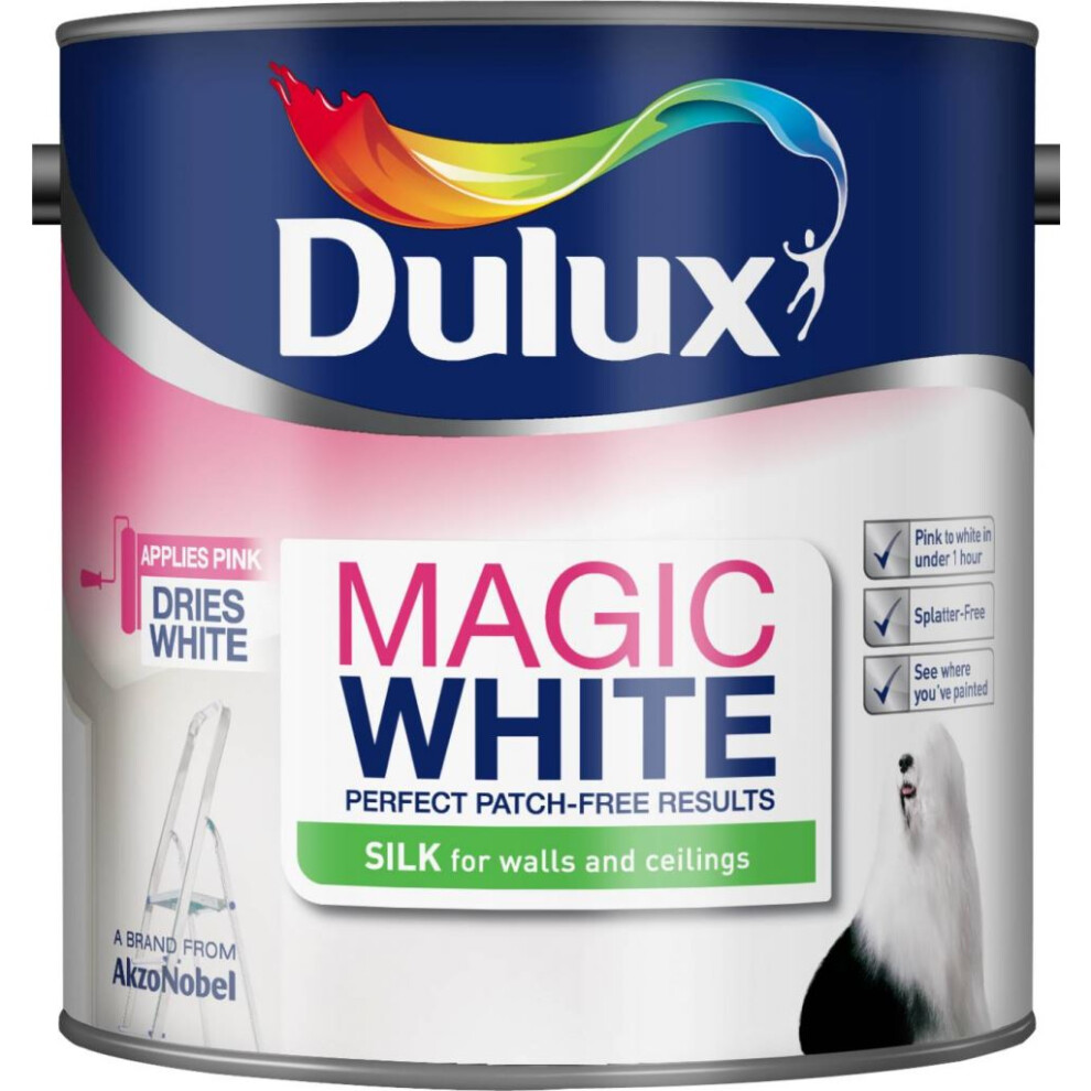 Dulux Magic Silk Emulsion Paint For Walls And Ceilings - Pure Brilliant 2. 5 Litres White