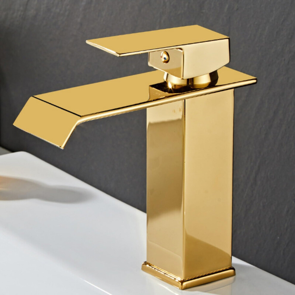Waterfall Bathroom Basin Faucet Black Brass Finish Square Vanity Sink Mixer Singlehandle Hot And Cold Lavatory Tap 9382693782731