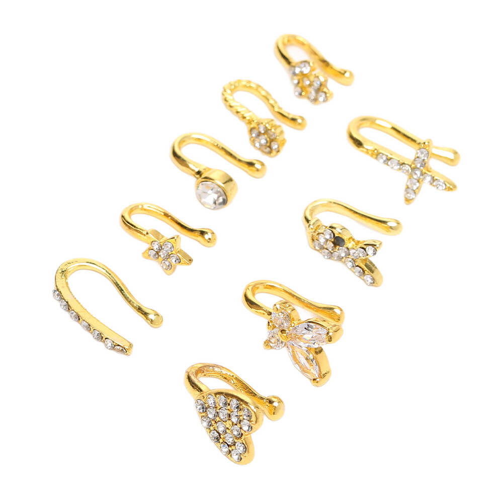 Adjustable No Piercing Gold Nose Clips Set - 9 Styles for Women