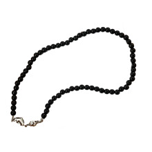 Fashion Heart Pendant Necklace Pearl Beaded Chain Choker-Black