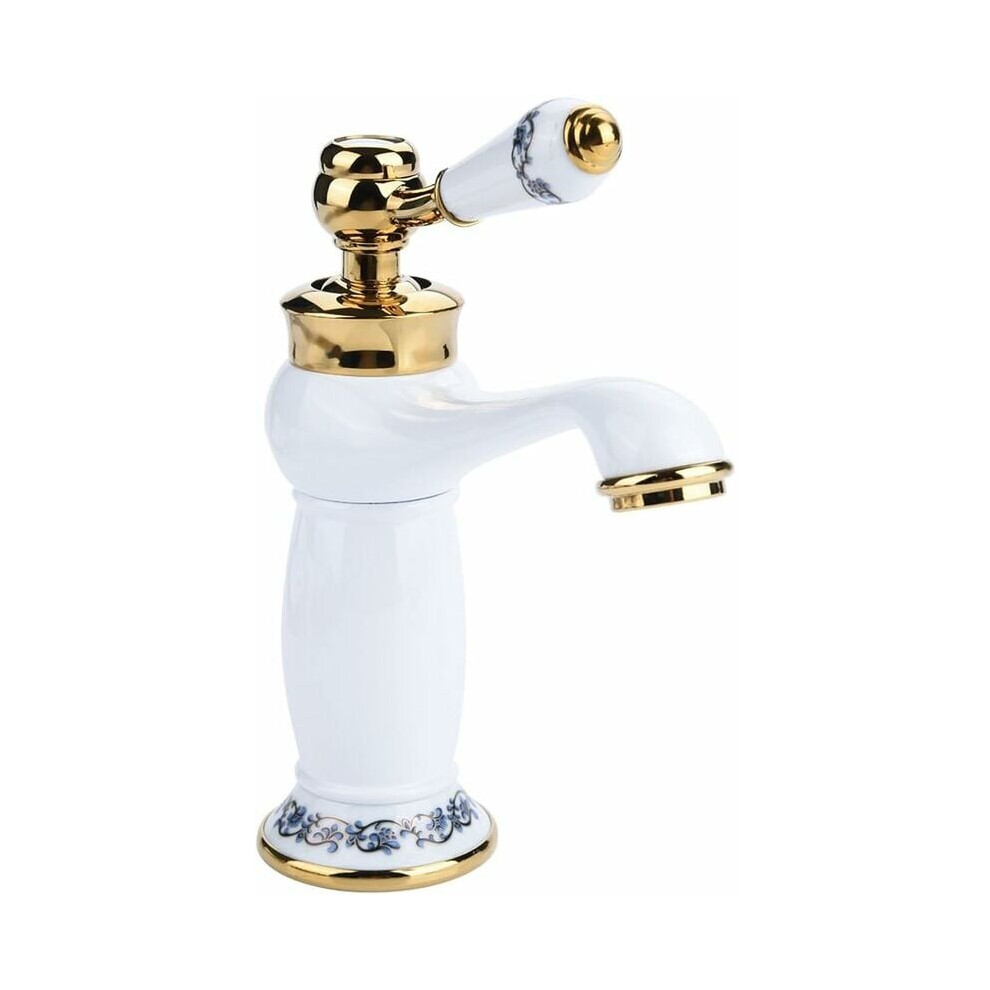 Vintage Floral Design Cold Hot Water Faucet, Solid Brass Construction Single Handle Mixer Tap For Water Conservation And Easy Installation 9423501936769