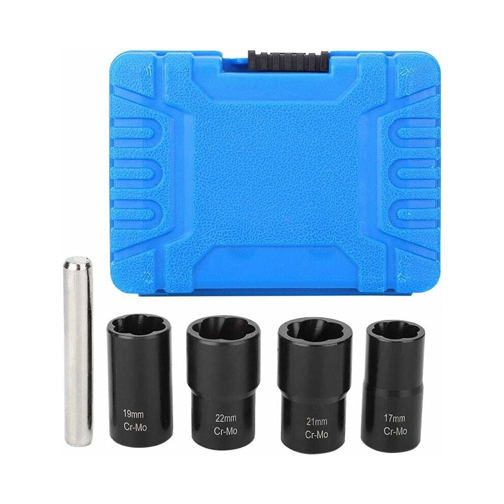 Twist Socket Set For Hex Head Fastener Extraction, Locking Lug Nut Remover With Center Punch Bar, Convenient Carrying Case Facilitates Easy Storage 9433291735206