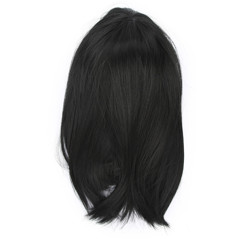 Unisex Black Natural Look Shoulder Length Wig For Women, Synthetic Fiber With Bangs, Heat Resistant And Comfortable For Cosplay Or Everyday Wear