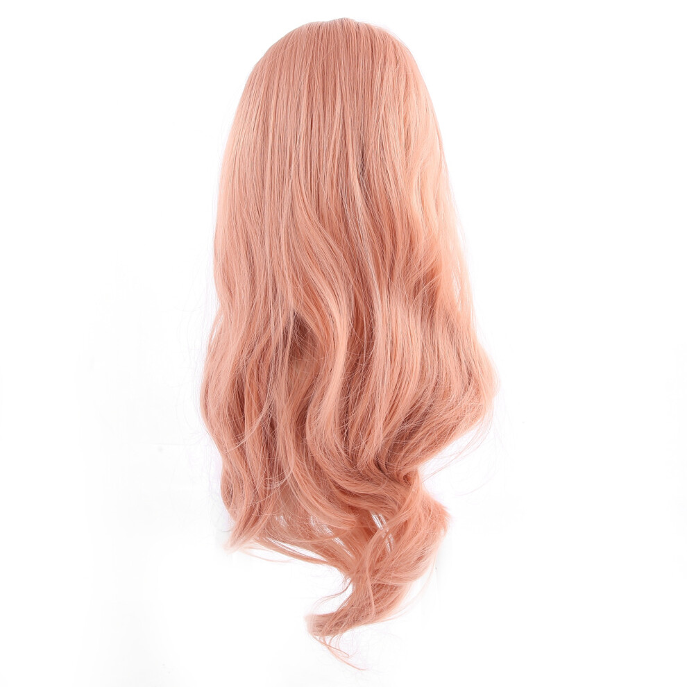 Heat Resistant Wig For Women, Natural Hairline Synthetic Long Wavy Wig With Half Hand Tied Lace Front, Rose Gold Pink Heat Resistant Fiber Wig