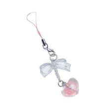 Pendentif à breloque avec nœud papillon en forme de cœur,-Rose