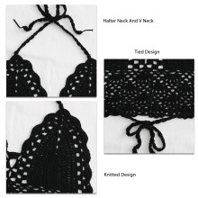 Schwarzes Häkel-Halter-V-Ausschnitt-Bikinioberteil für Frauen, Größe L