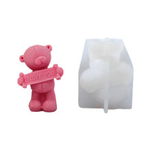 3D Cute Slogan Bear Shape Candle Silicone Mold-I love you