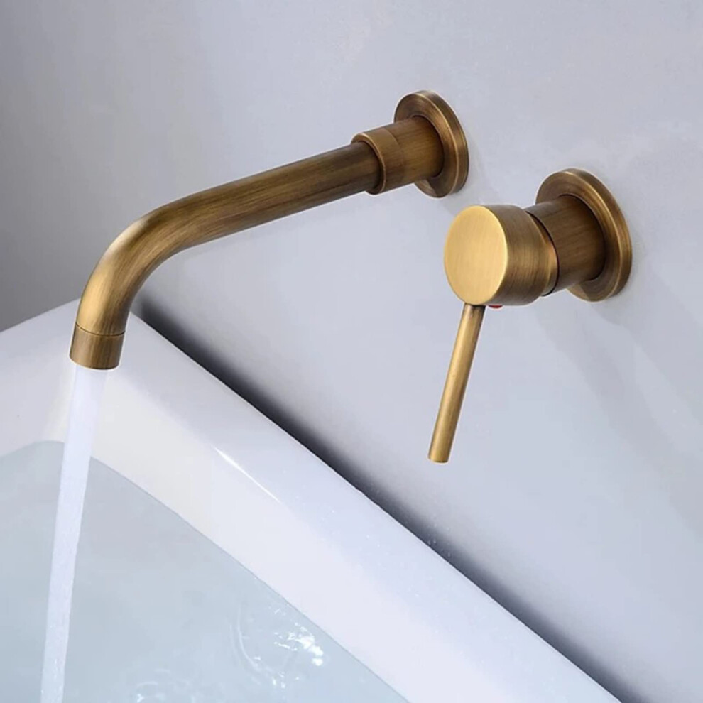 Wall Mounted Bathroom Basin Brass Mixer, 360Degree Swivel Spout, Single Lever Faucet, Antique Commemoration Day 9347817120431