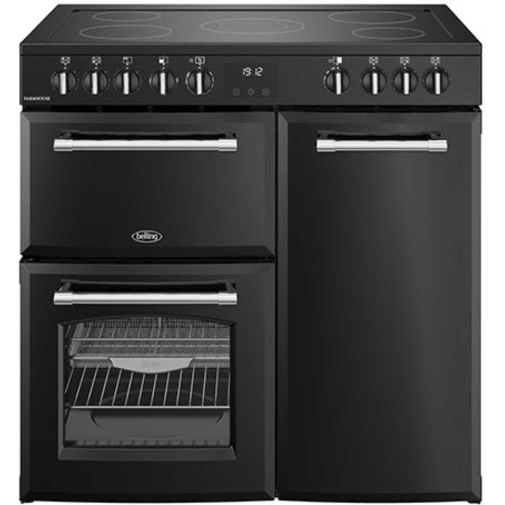 Belling Farmhouse 90E 90Cm Electric Range Cooker With Ceramic Hob – Efficient & Versatile Black
