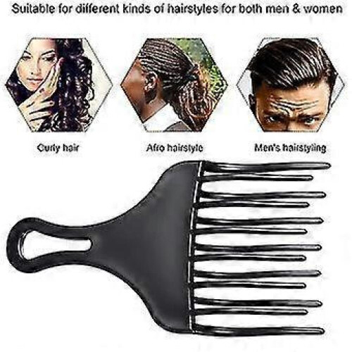 Pente de plástico para cabelo afro com dentes largos, ideal para pentear e estilizar cabelos. 2